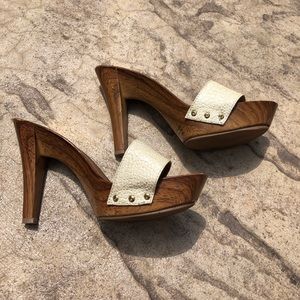 7 1/2 Cream Open-Toed Heels  w/ Wooden Heel